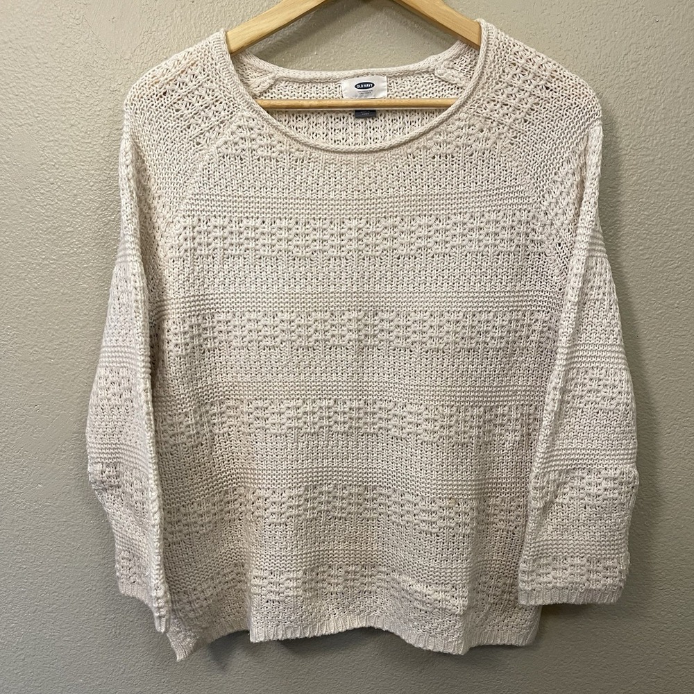 Old Navy Summer Knit Crewneck Sweater Textured Soft Cream Cottagecore Size M